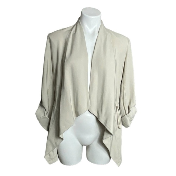 Zara Beige Fluid Oversized Drape Open Front Roll Tab Drawstring Waist Jacket - Picture 1 of 13